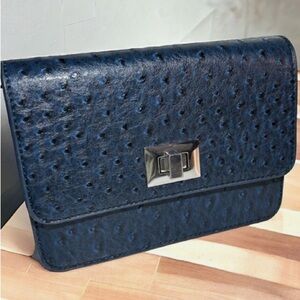 Banana Republic Navy faux Ostrich leather purse/ crossbody with chain strap.